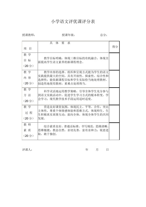 小学语文评优课评分表