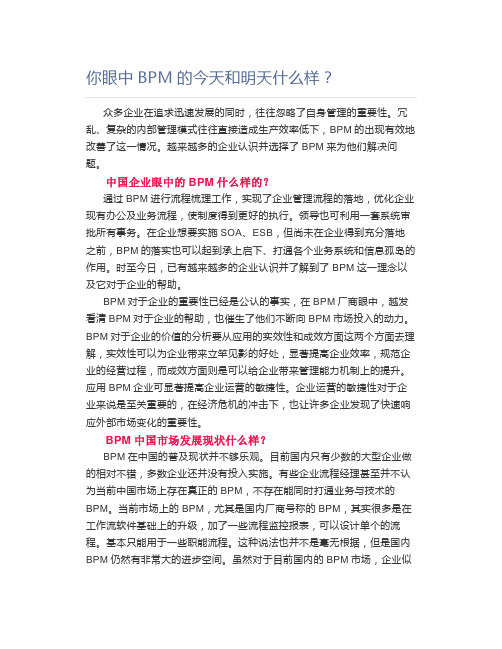 【流程管理】你眼中BPM的今天和明天什么样