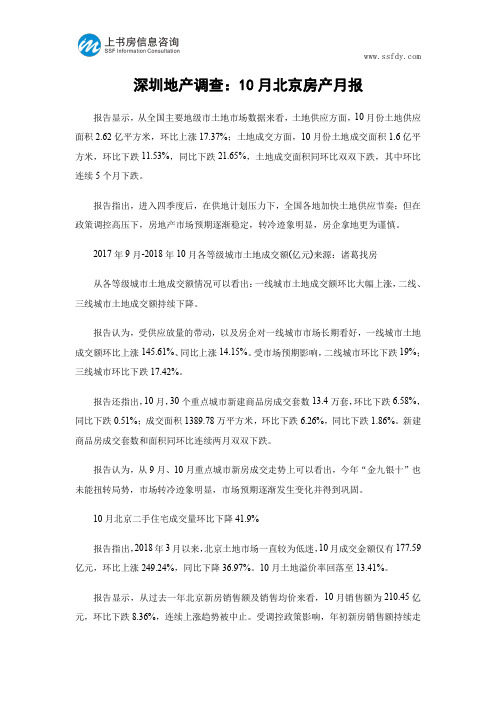 深圳地产调查：10月北京房产月报-上书房信息咨询