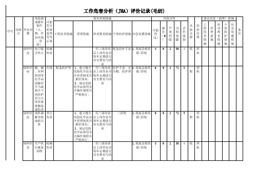 纺织行业安全生产双体系--工作危害分析(JHA)评价记录(毛纺)