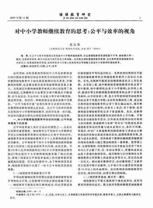 对中小学教师继续教育的思考：公平与效率的视角