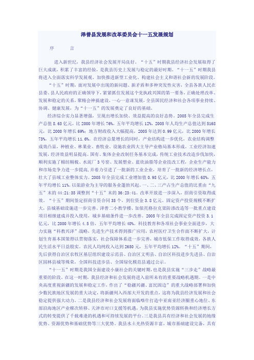泽普县发展和改革委员会十一五发展规划