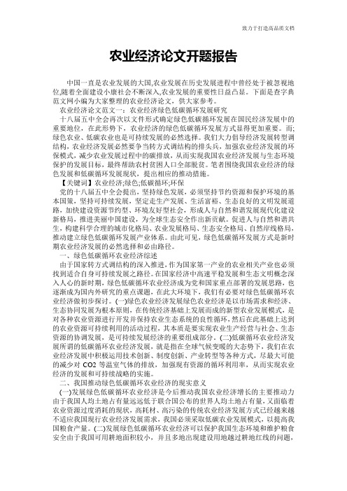 农业经济论文开题报告