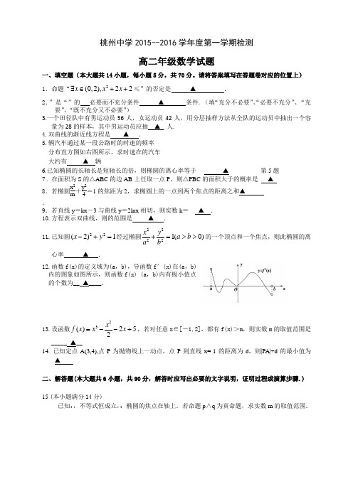 江苏省泗阳县桃州中学高二上学期第二次月考数学试题