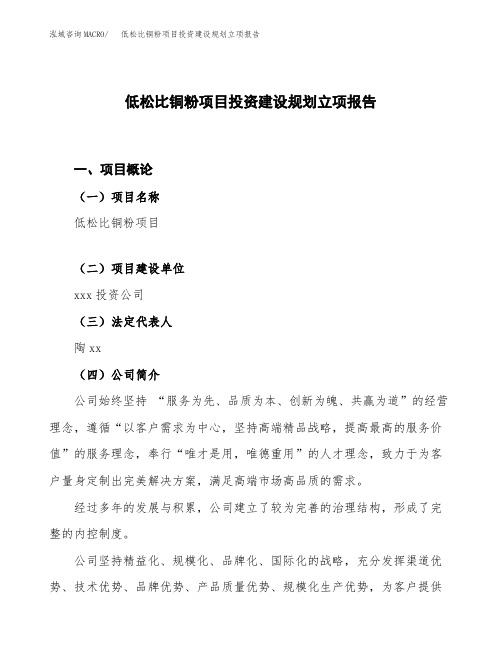 低松比铜粉项目投资建设规划立项报告