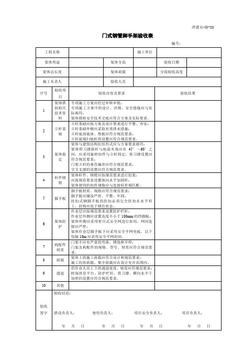 门式钢管脚手架验收表