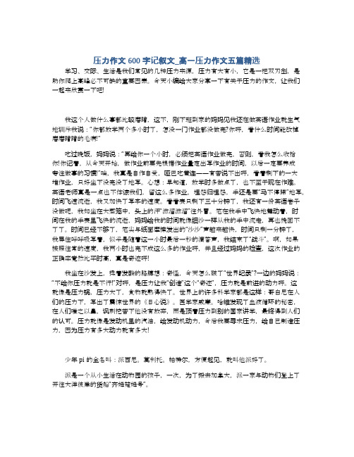 压力作文600字记叙文_高一压力作文五篇精选