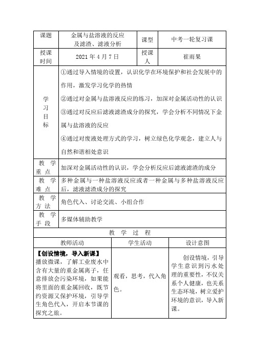 教学设计 金属与盐溶液的反应