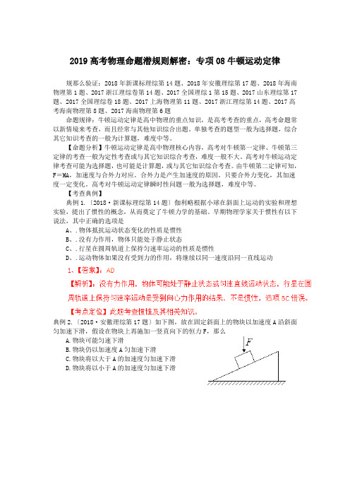 2019高考物理命题潜规则解密：专项08牛顿运动定律