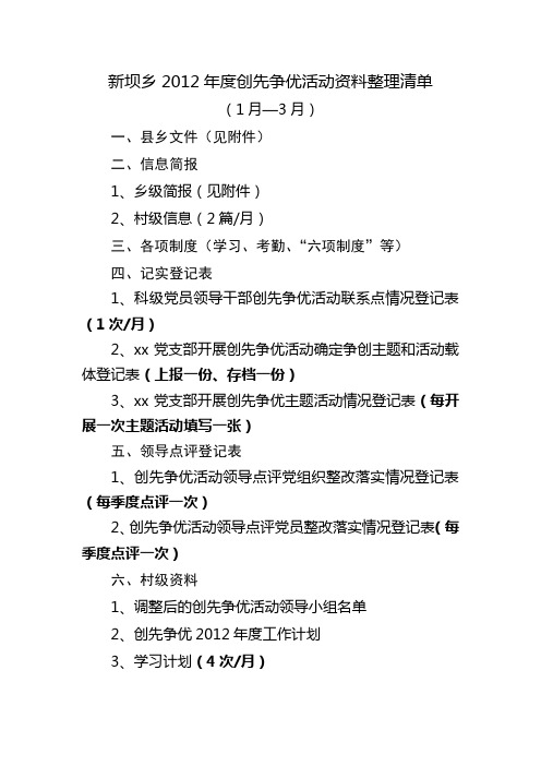 新坝乡2012年度创先争优活动资料整理清单