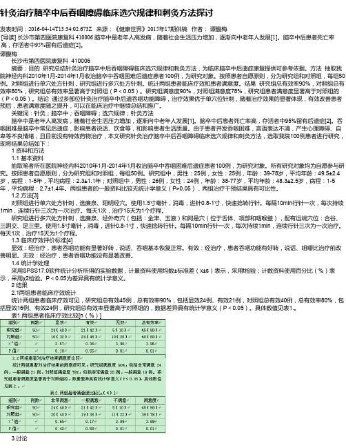 针灸治疗脑卒中后吞咽障碍临床选穴规律和刺灸方法探讨