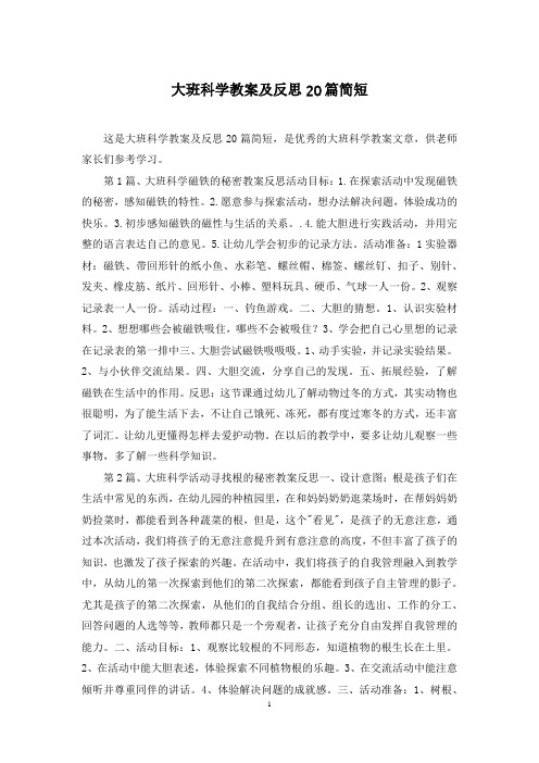 大班科学教案及反思20篇简短