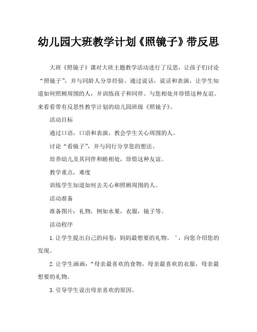 幼儿园大班教案《照镜子》含反思
