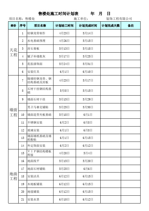 装饰工程施工进度时间计划表