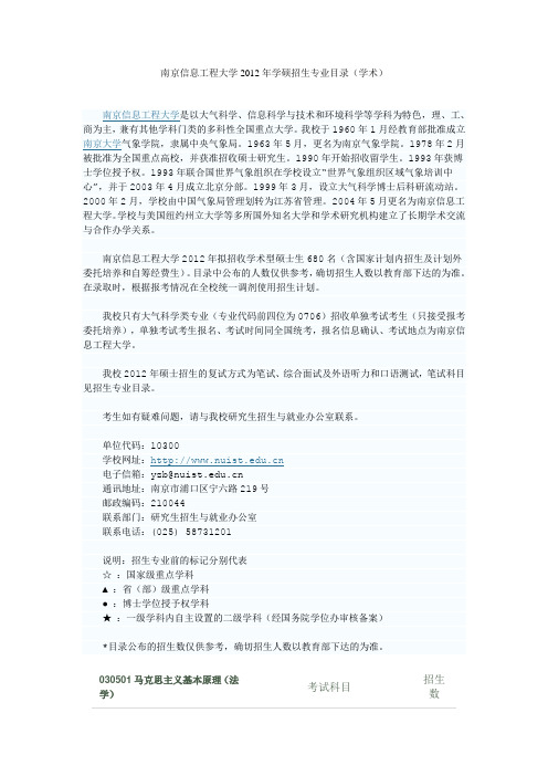 南京信息工程大学2012年学硕招生专业目录(学术)