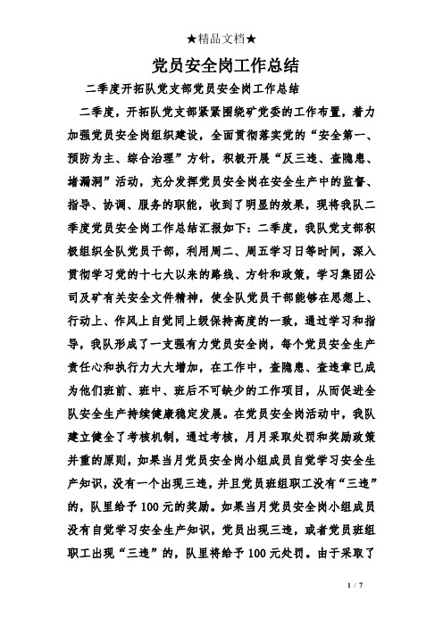 党员安全岗工作总结