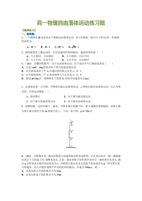 高一物理自由落体运动练习题