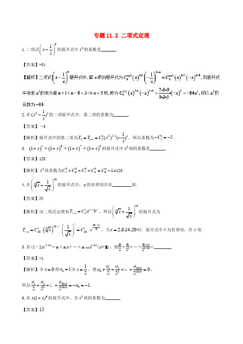 (江苏版)2018年高考数学一轮复习 专题11.2 二项式定理(练)理