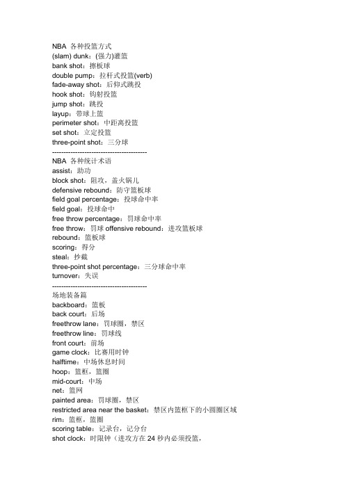 英语词汇之篮球术语