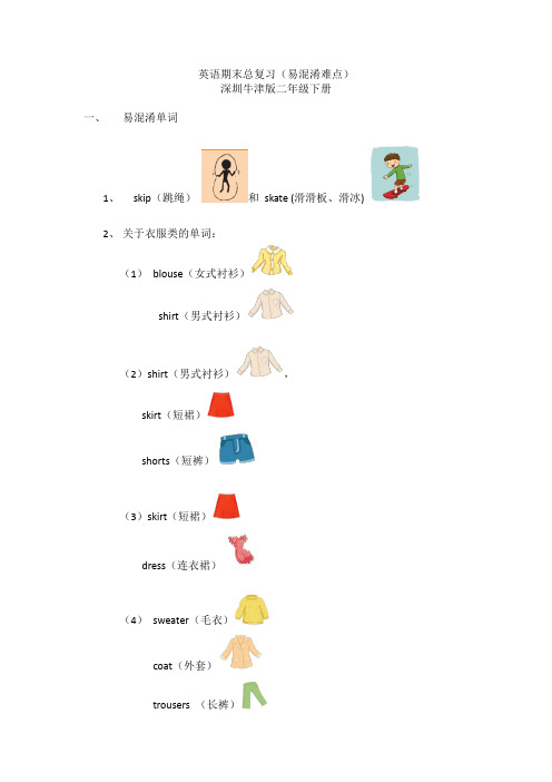 (完整版)英语期末复习易混淆点(深圳牛津版二年级下册)
