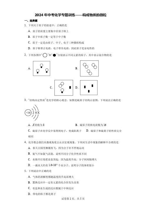 2024年中考化学专题训练——构成物质的微粒