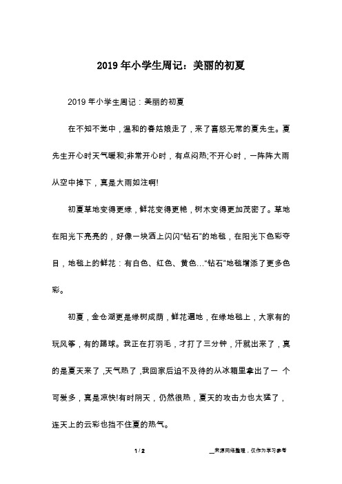 2019年小学生周记：美丽的初夏
