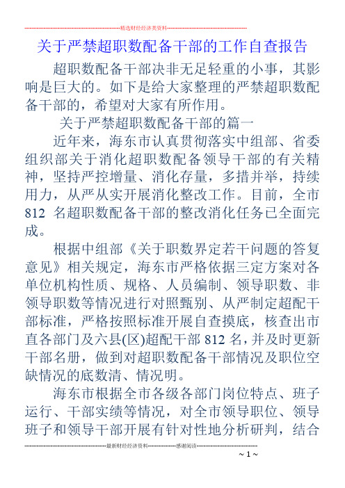 关于严禁超职数配备干部的工作自查报告