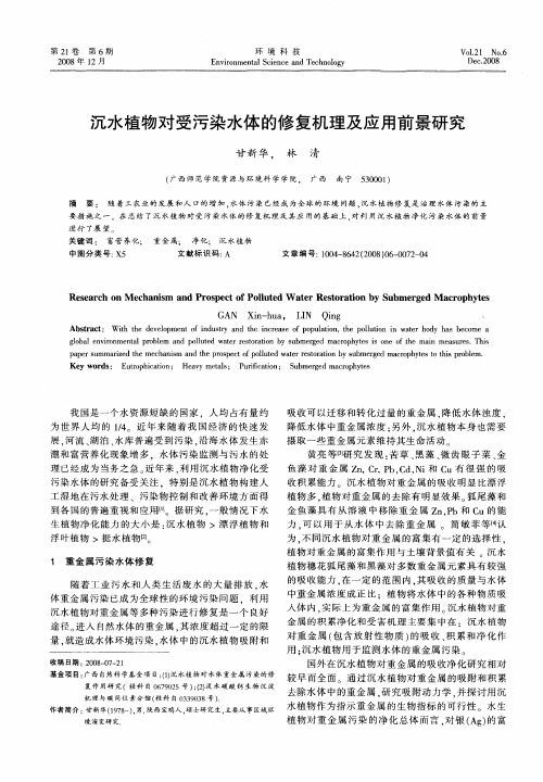 沉水植物对受污染水体的修复机理及应用前景研究