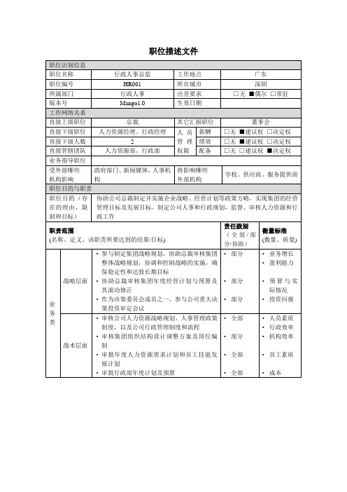 行政人事总监职位描述