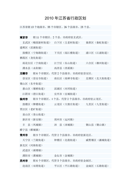 江苏行政区域划分2010年