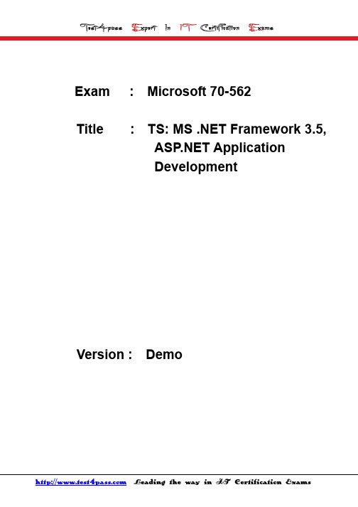 Test4pass Microsoft 70-562 exam dumps vce real test