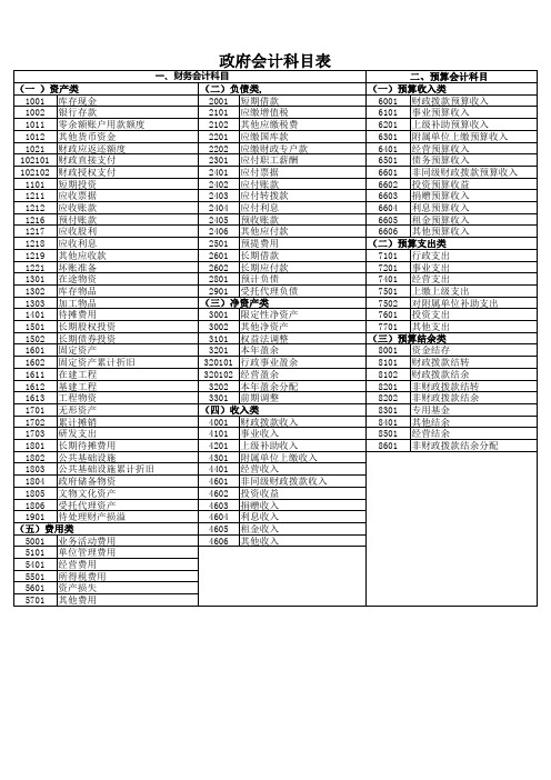 政府会计科目表