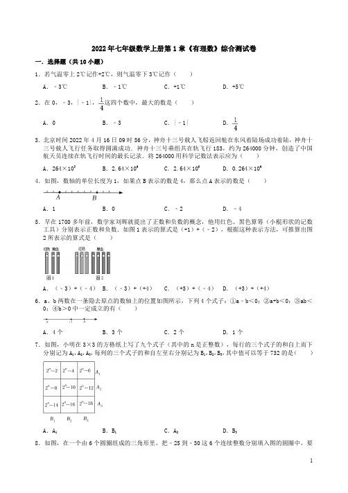 2022年人教版七年级数学上册第1章《有理数》综合测试卷附答案解析