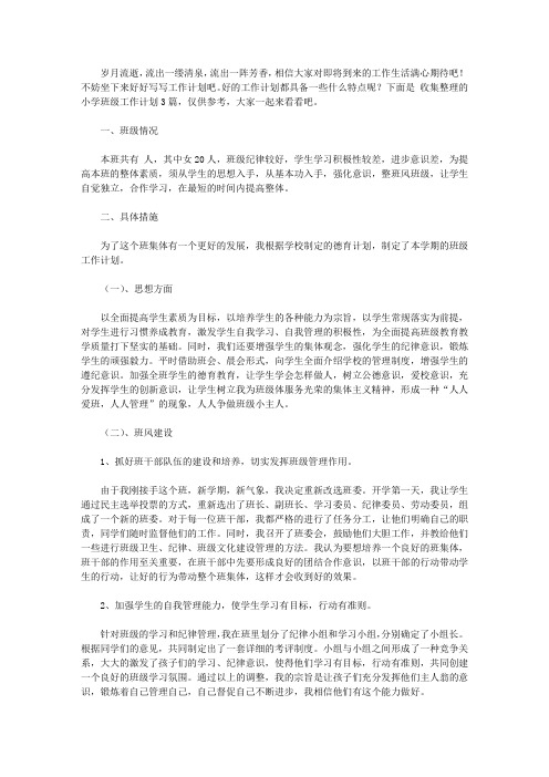 2020【必备】小学班级工作计划三篇