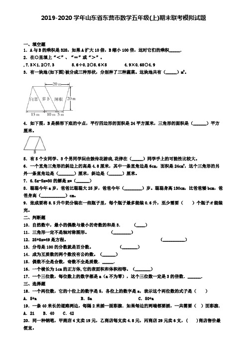 2019-2020学年山东省东营市数学五年级(上)期末联考模拟试题
