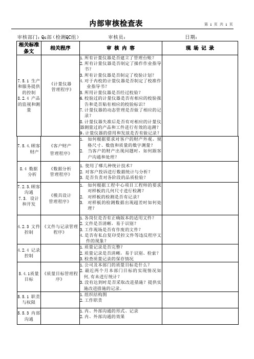 内部审核检查表(检测QC)