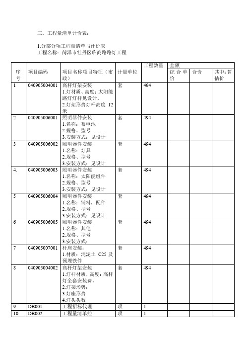 清单表