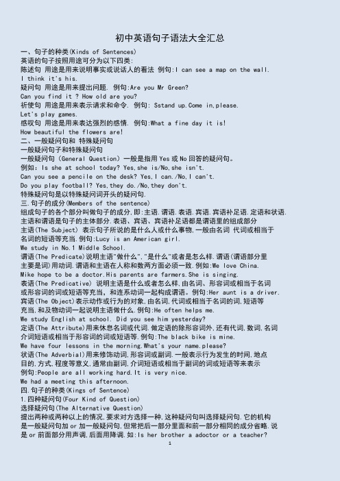 初中英语句子语法大全汇总