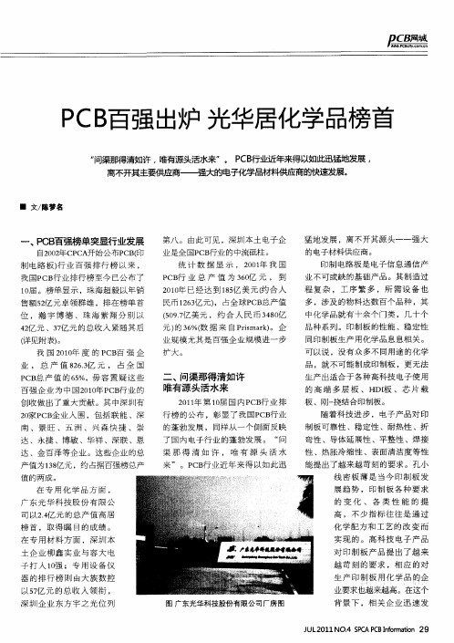 PCB百强出炉 光华居化学品榜首