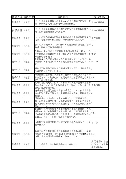 人民银行基础知识考试题库：货币信贷专业(含答案)