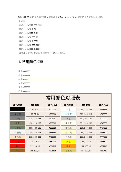 RGB颜色值对照表所有颜色大全)