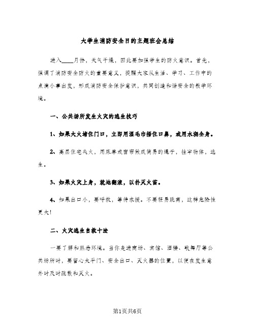 大学生消防安全日的主题班会总结（2篇）