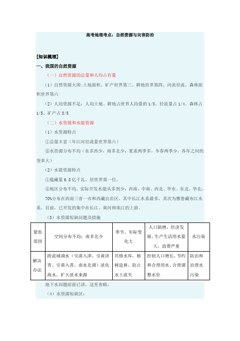 高考地理考点：自然资源与灾害防治