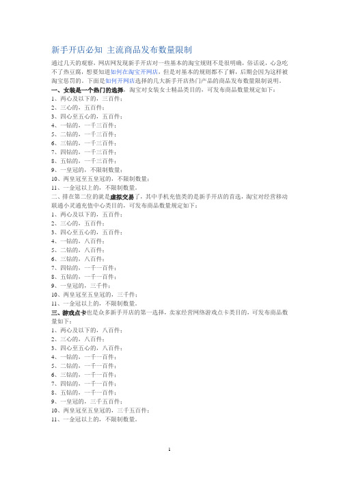 新手开店必知 主流商品发布数量限制