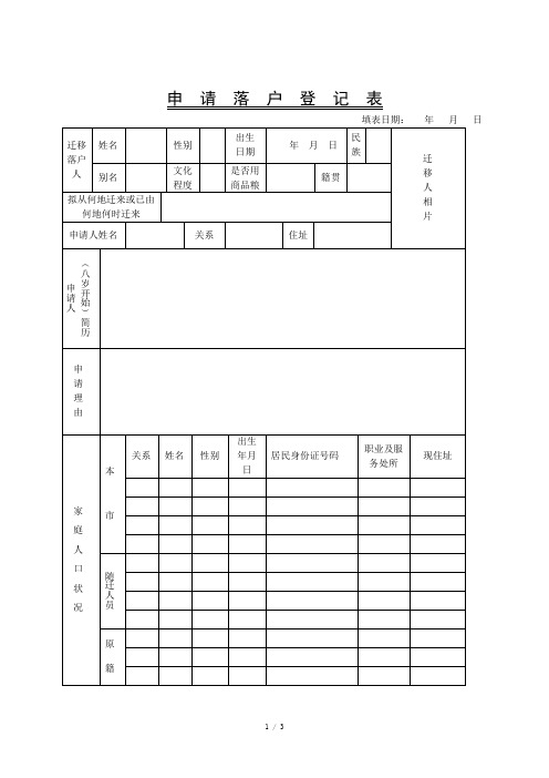 申请落户登记表