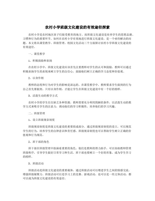 农村小学班级文化建设的有效途径探索