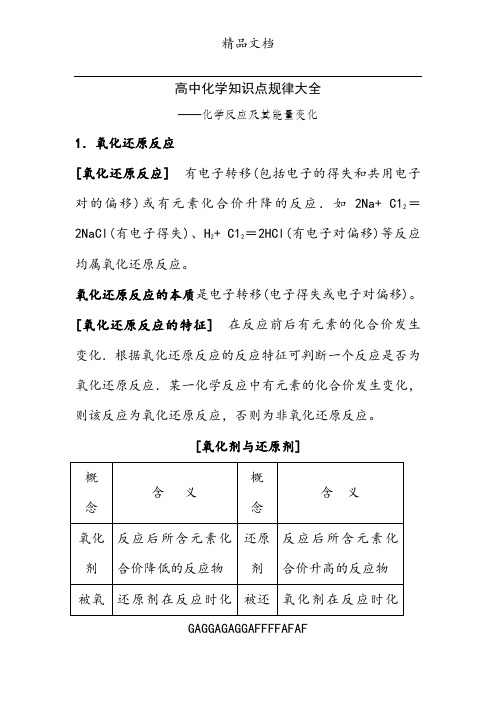 高中化学知识点规律大全——化学反应及其能量变化