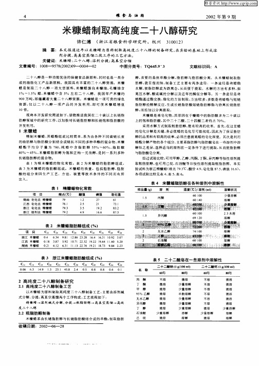 米糠蜡制取高纯度二十八醇研究