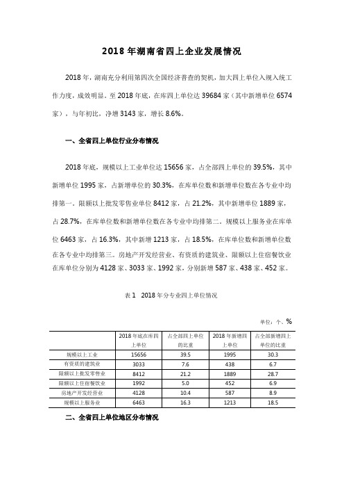 2018年湖南省四上企业发展情况