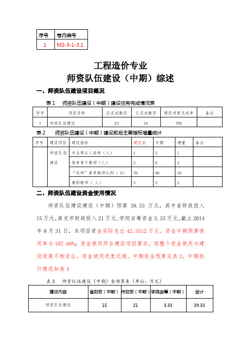 师资队伍建设项目综述